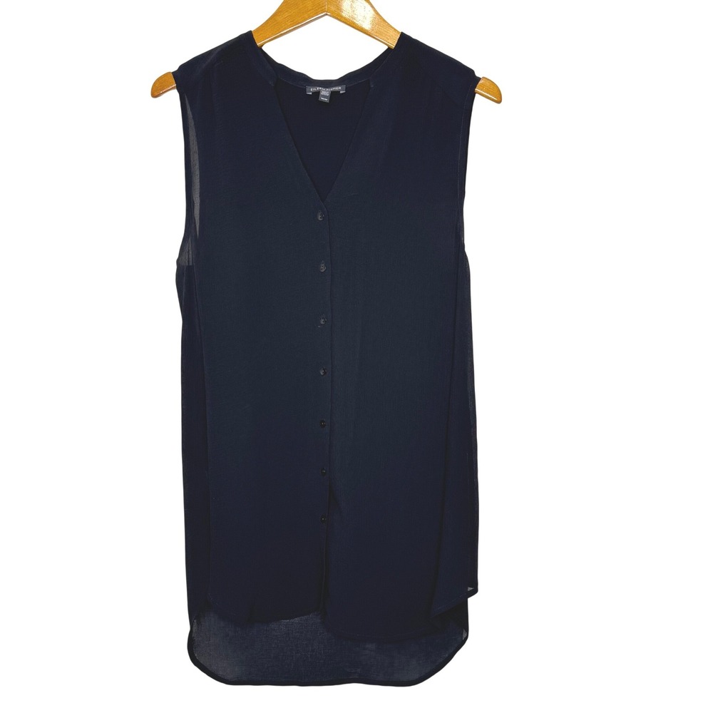 Eileen Fisher Silk Georgette crepe Sleeveless Shirt Medium Black